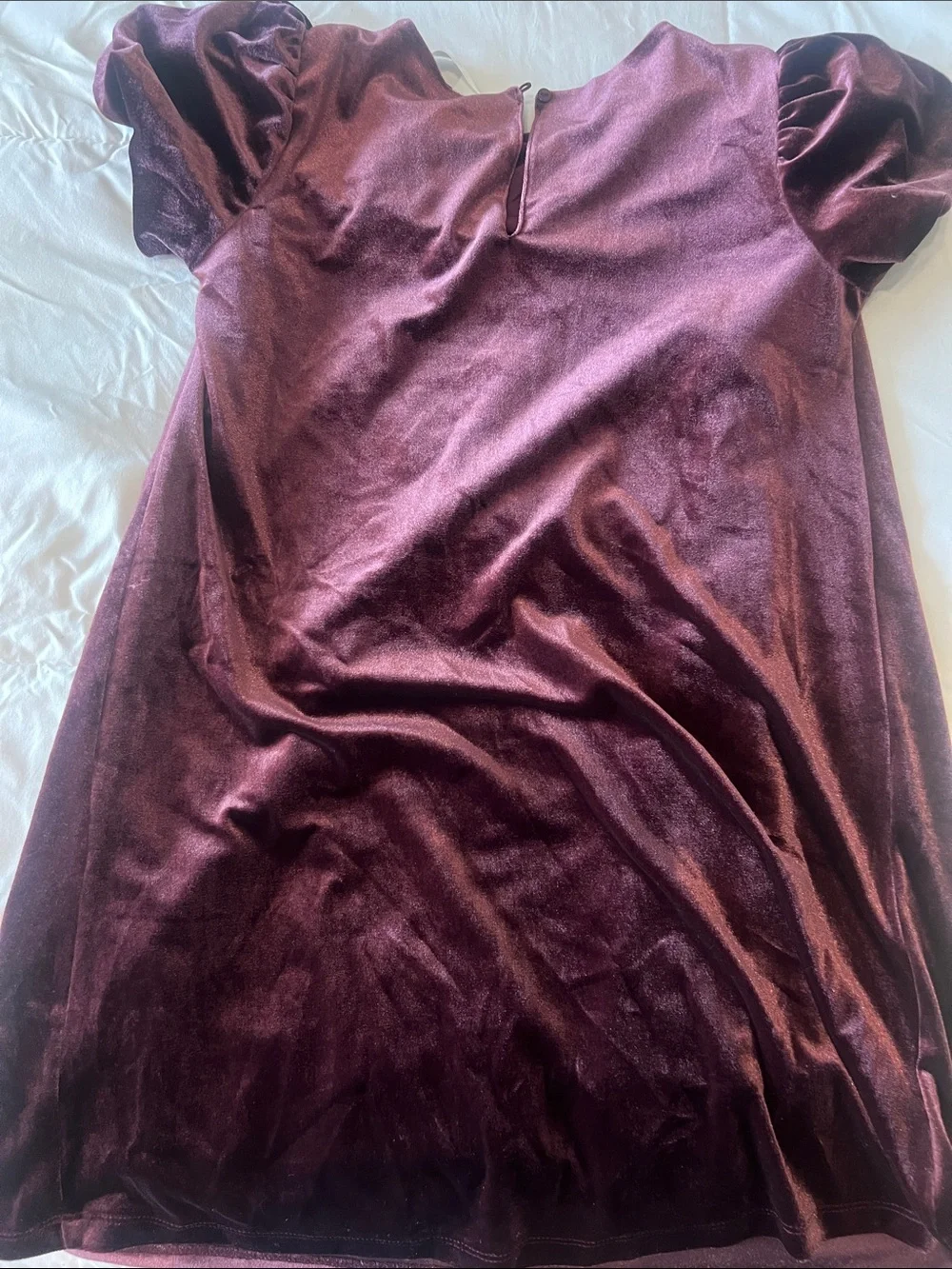 H&M Burgundy Velvet Ruffle-Shoulder Kids Dress